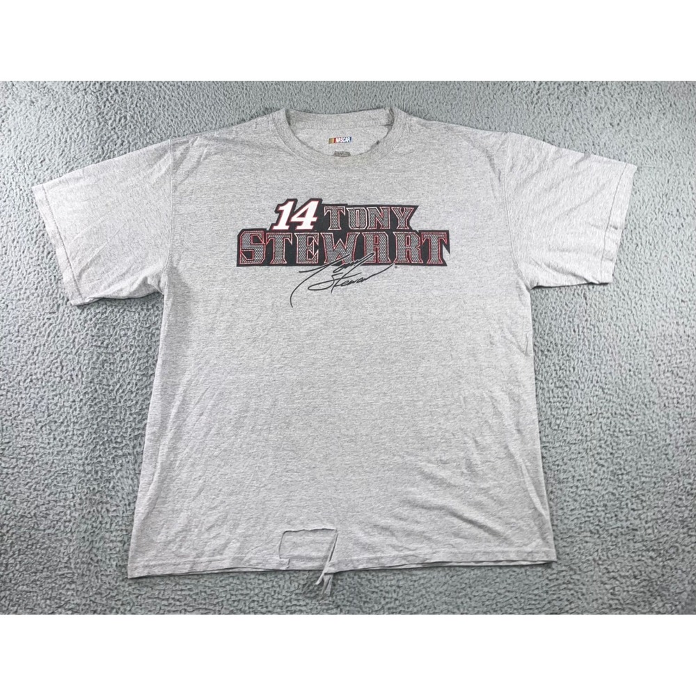 Vtg NASCAR Tony Stewart 14 T-Shirt Men XL Gray y2k Graphic Distressed Gorpcore